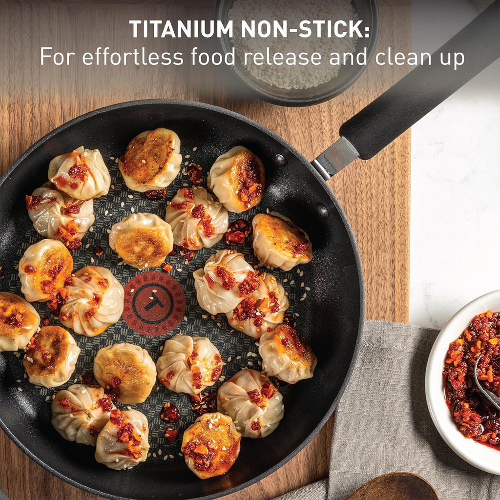 T-fal Ultimate Hard Anodized Nonstick Cookware Set 12 Piece, Oven Broiler Safe 400F, Lid Safe 350F, Kitchen Cooking Set w/Fry Pans, Saucepans, Dutch Oven, Pots and Pans, Dishwasher Safe, Black