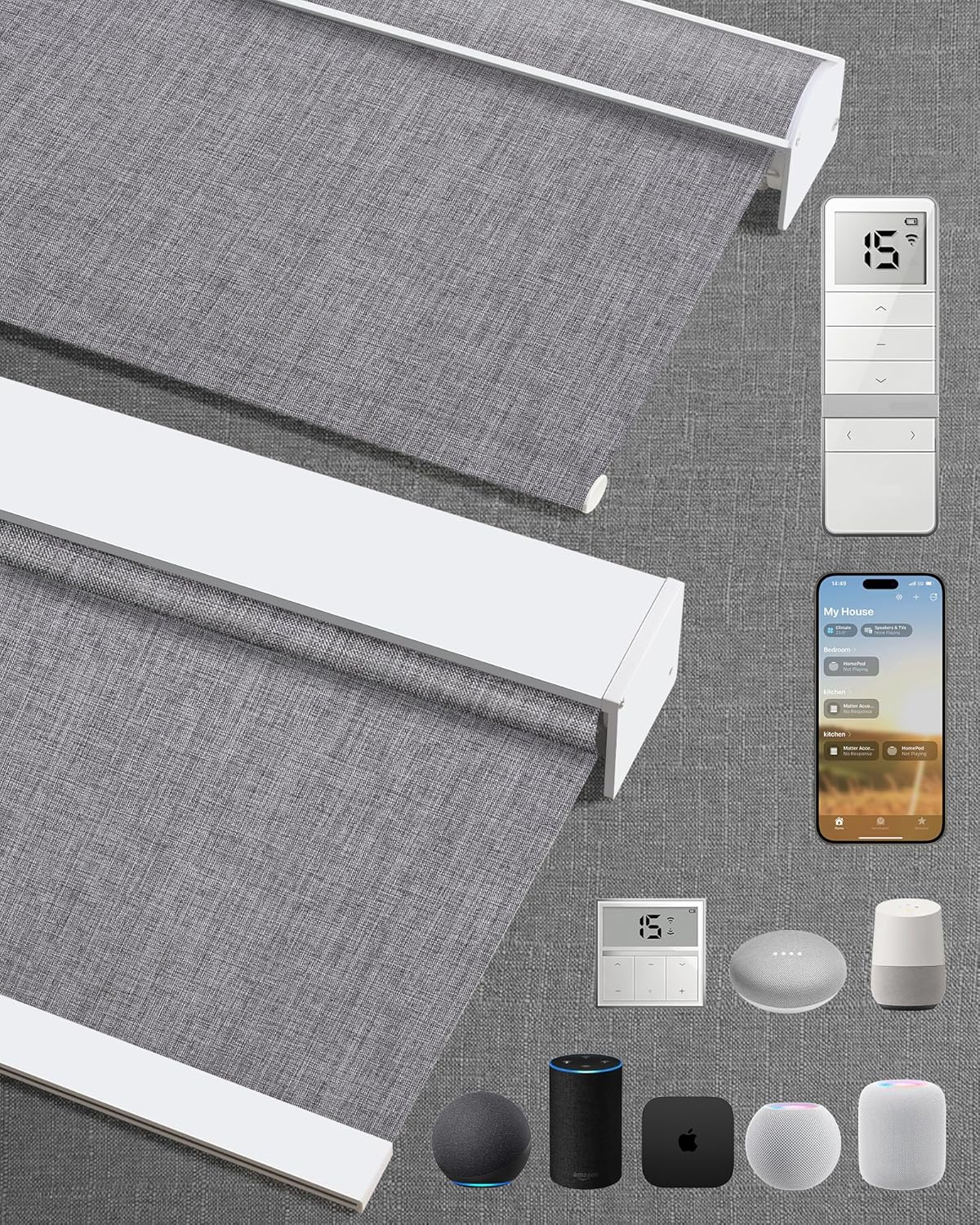 Kincmo Motorized Blinds with Remote,100% Blackout Motorized Roller Shades Work with Apple Homekit,Alexa,Google, Custom Electric Blinds with App,Voice Control (Dual Sided Dark Grey)