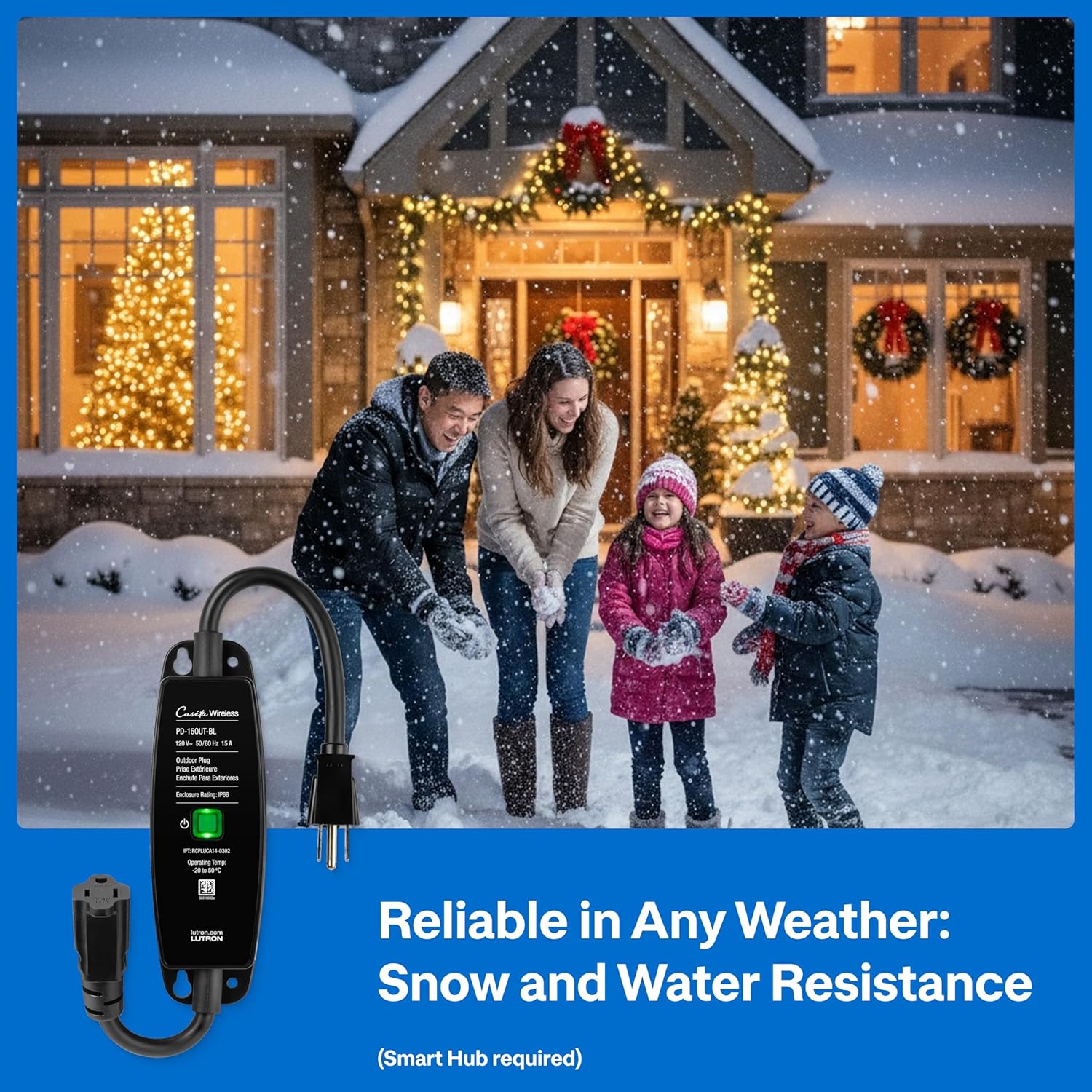 Lutron Smart Outdoor Plug for Caseta Smart Lighting, for Summer, Patio, Backyard, and Outdoor Lights, & Motors, 15A LED Fixtures & 1/2 HP Motors, PD-15OUT-BL, Black