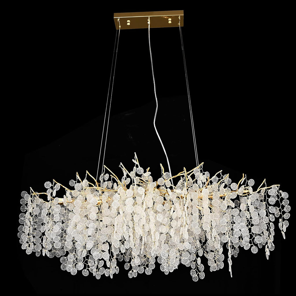 Modern Tree Branch Chandelier, 47.24 inch Money Tree Branch Gold Crystal Chandeliers, Rectangular Ceiling Pendant Lighting Fixtures for Dining Room, Bedroom, Living Room