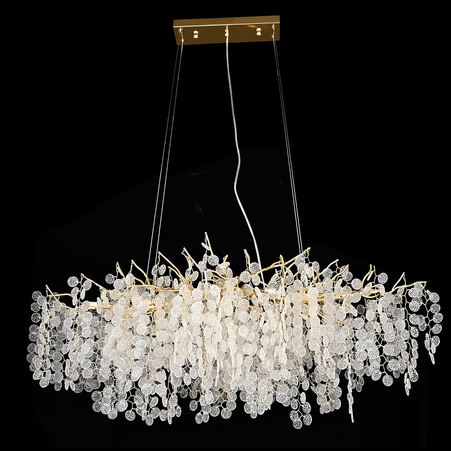 Modern Tree Branch Chandelier, 47.24 inch Money Tree Branch Gold Crystal Chandeliers, Rectangular Ceiling Pendant Lighting Fixtures for Dining Room, Bedroom, Living Room