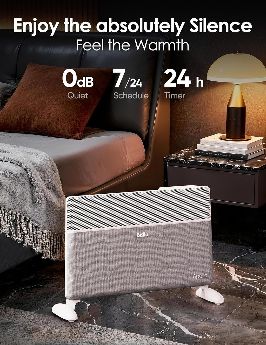 Ballu Convection Panel Space Heater for Large Room,Smart Quiet Heater with Programmable Thermostat,WiFi App Control,Inverter Energy Efficient for Indoor Use,Compatible with Alexa,White