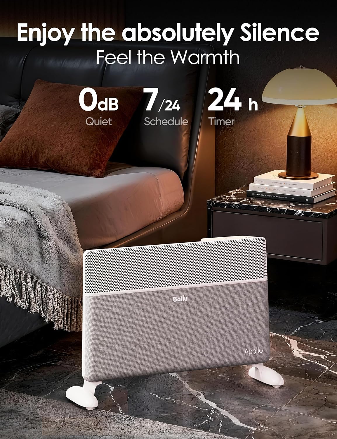 Ballu Convection Panel Space Heater for Large Room,Smart Quiet Heater with Programmable Thermostat,WiFi App Control,Inverter Energy Efficient for Indoor Use,Compatible with Alexa,White