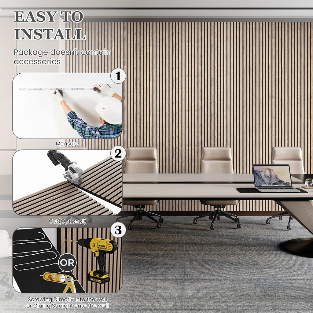 Wood Salt Acoustic Wall Panels, 4 Piece 94" x 12.6" x 0.8" Soundproof Wooden Wall Panels, 3D Fluted Sound Absorbing Panel, Rustic Walnut