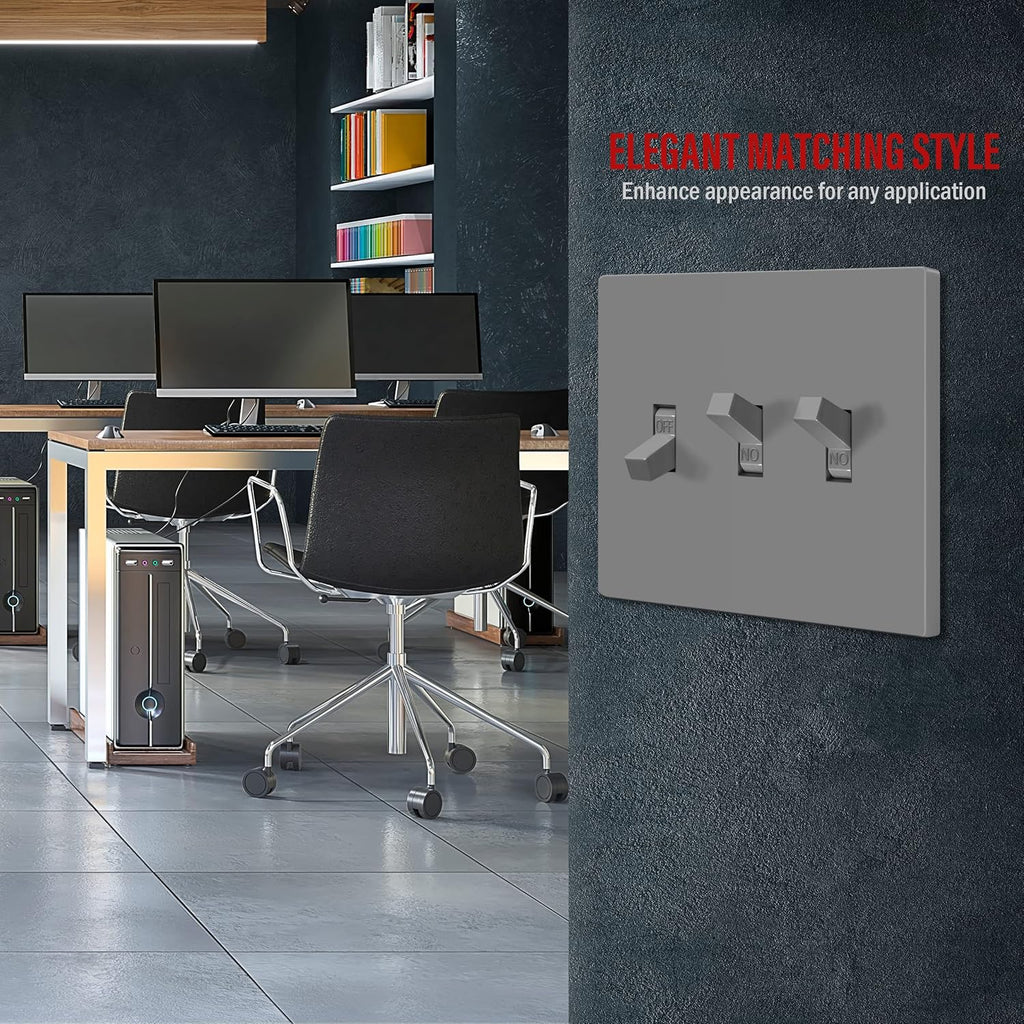 ENERLITES Screwless Triple Toggle Switch Wall Plate, Child Safe Light Switch Cover, Standard Size 3-Gang 4.68" x 6.53", Unbreakable Polycarbonate Thermoplastic, UL Listed, SI8813-GY, Glossy, Gray