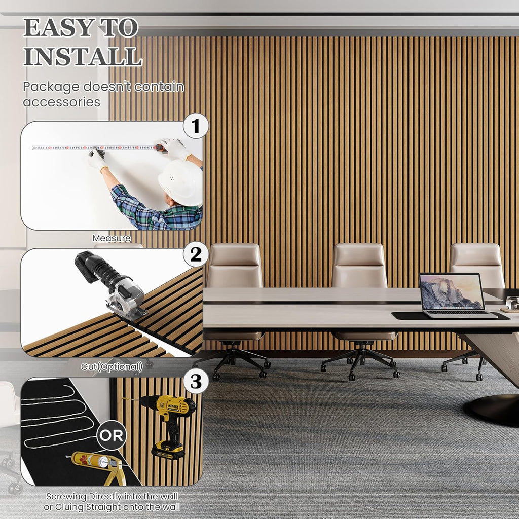 Wood Salt Acoustic Wall Panels, 6 Piece 94" x 7.9" x 0.8" Soundproof Wooden Wall Panels, 3D Fluted Sound Absorbing Panel, Teak