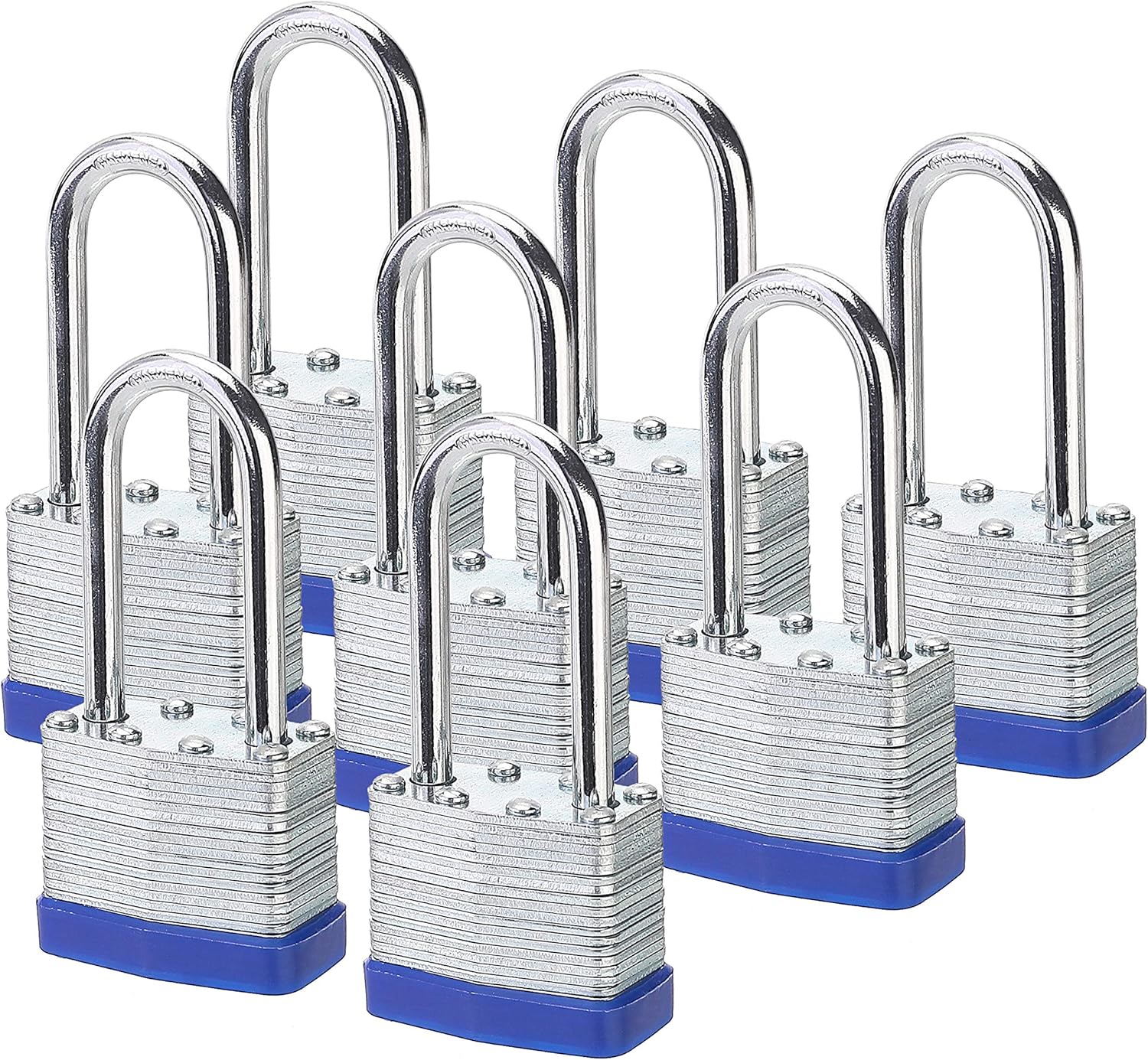 Lock, 1-9/16" (40mm) Laminated Keyed Padlocks，keyed Alike Locks, 2 inch Long Shackle Locks-Pack of 8