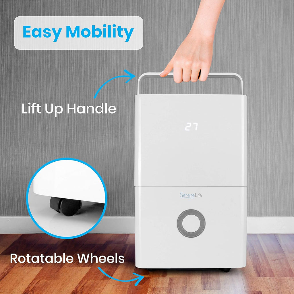 SereneLife 30-Pint Electric Home Compact Dehumidifier - 1500 Square Feet Quiet Electric Dehumidifiers For Home Closet Basement w/ 4L Water Tank Capacity, Removes - SLDEHU30