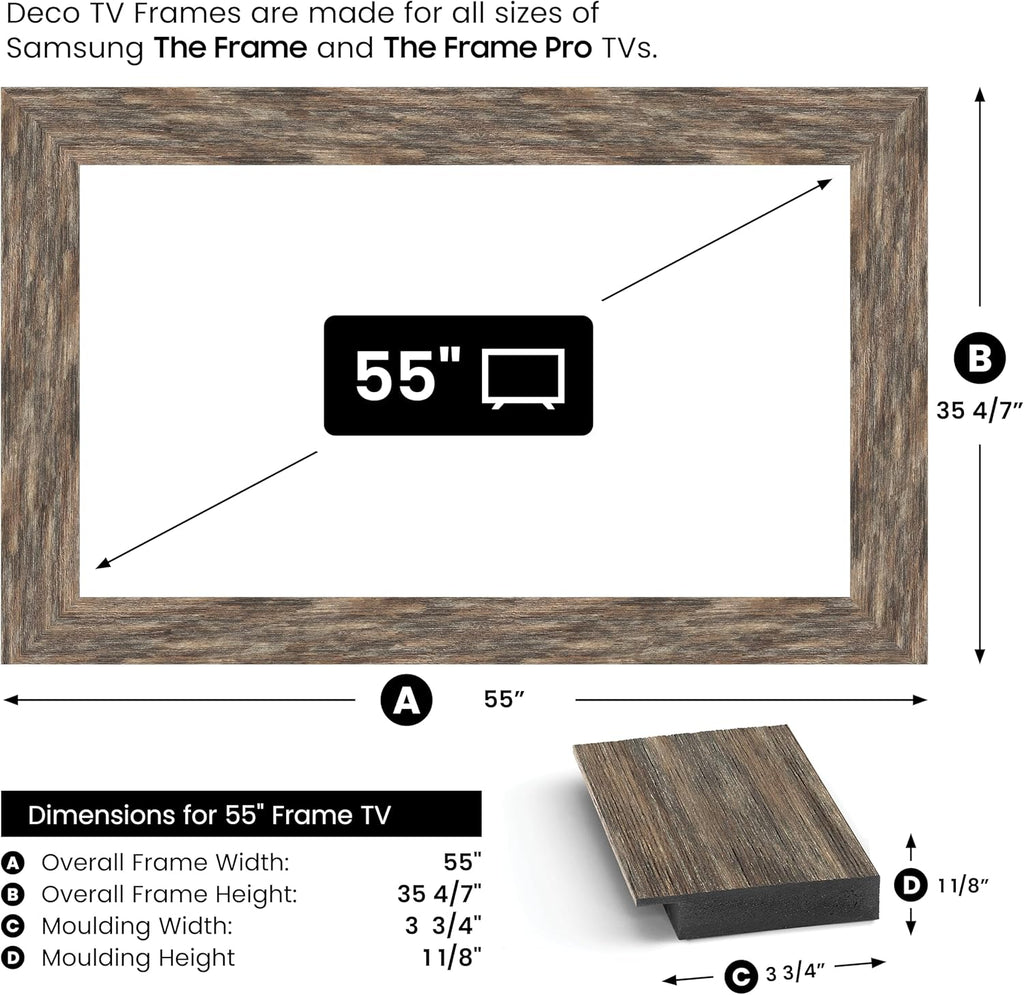 Distressed Barnwood 55" Premiere Deco TV Frame - Compatible ONLY with Samsung The Frame TVs (Fits 2021-2025, LS03A, LS03B, LS03C, LS03D, LS03FA)