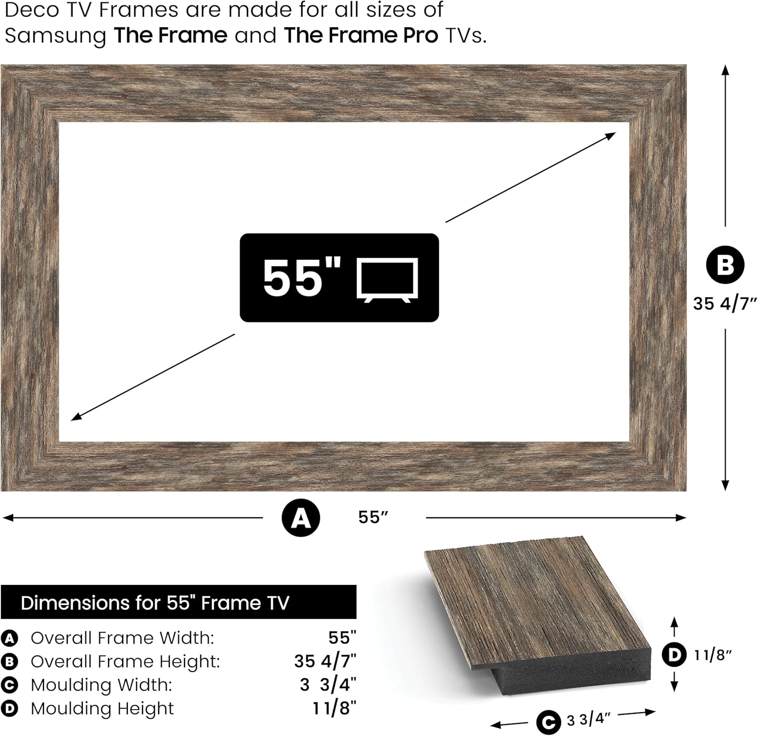 Distressed Barnwood 55" Premiere Deco TV Frame - Compatible ONLY with Samsung The Frame TVs (Fits 2021-2025, LS03A, LS03B, LS03C, LS03D, LS03FA)