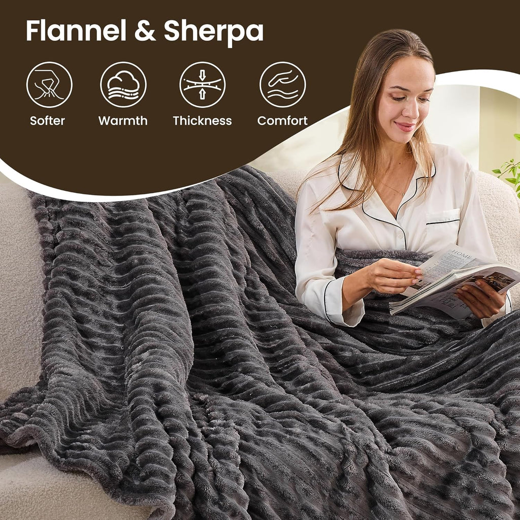Heated Blanket Electric Blanket 90"x90", Soft Flannel Sherpa Electric Throw with 5 Heating Level & 12 Times Setting, Heated Throw with Overheating Protection, Machine Washable (Grey)
