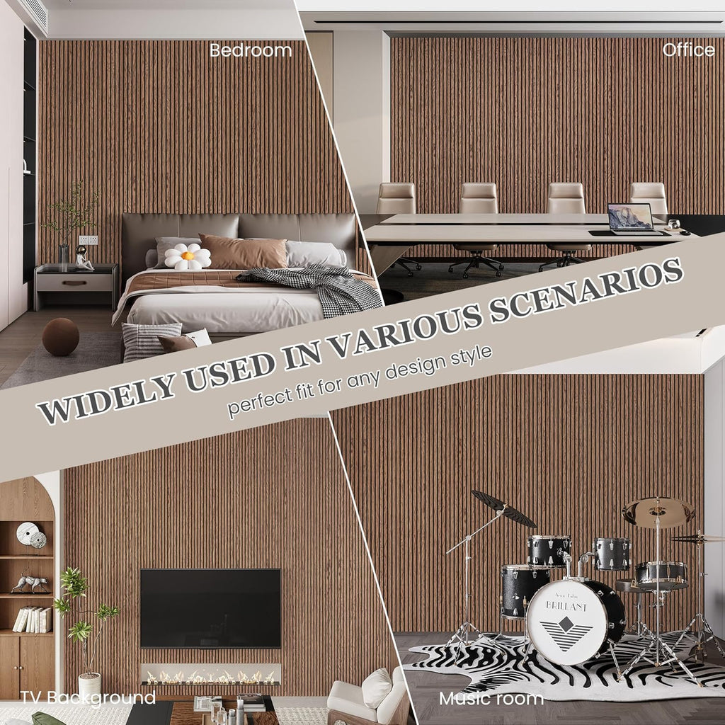 Wood Salt Acoustic Wall Panels, 6 Piece 94" x 7.9" x 0.8" Soundproof Wooden Wall Panels, 3D Fluted Sound Absorbing Panel, Red Oak