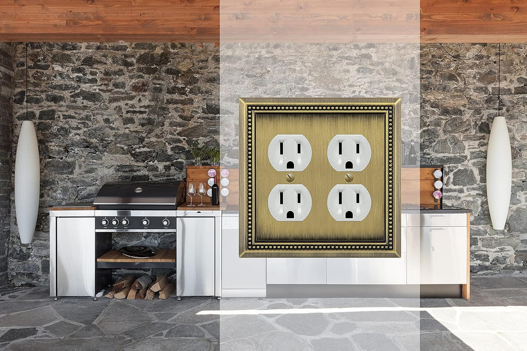 Henne Bery Sunken Pearls Heavy Duty Decorative Wall Plate Switch Plate Outlet Cover (Double Duplex, Antique Brass)
