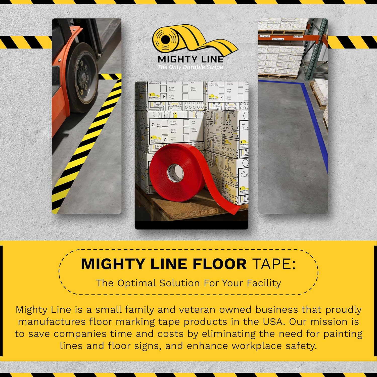 Mighty Line Floor Marking Tape Strips for Safety, Caution, Warning, Heavy-Duty, Peel and Stick, Adhesive, Industrial Quality, Purple, 2" by 10"