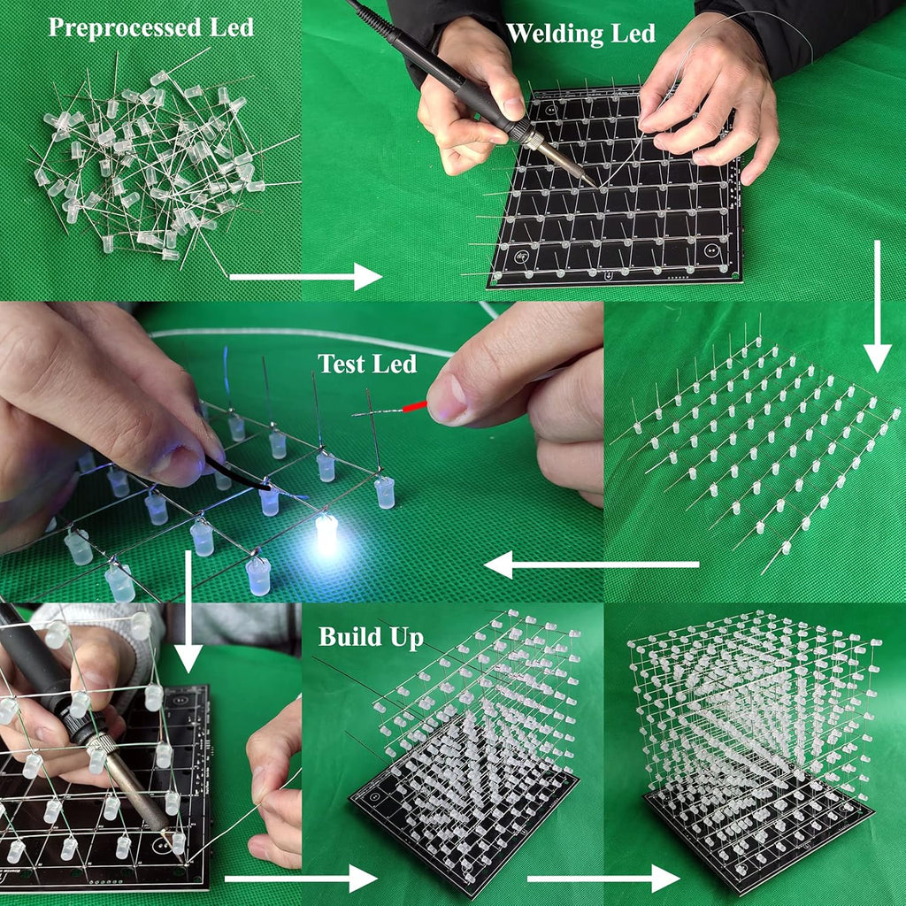 8x8x8 LED Cube Kit DIY Electronic Kit Soldering Project Kit, User Needs to Solder The LED, and The Displayed Content Can Be Modified. (MULTI4)
