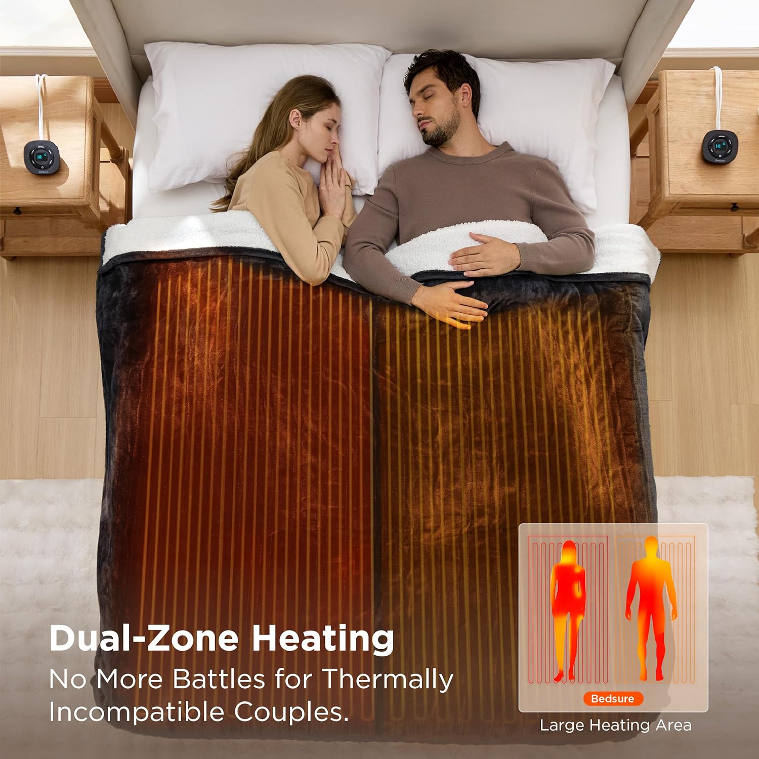 Bedsure Electric Blanket Queen Size - Dual Control Heated Blanket Queen, Fast Heating with 10 Time Settings & 10 Heat Settings, Warm Gift for Grandma (84x90 inches, Black)