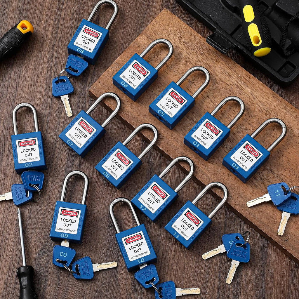 Landhoow 12 Set Lockout Tagout Locks and Keys Kit Loto Locks Different Safety Lock 2 Keys Per Lock Tag Out Padlocks for Electrical Lockout Tag Out Stations and Devices Kits (Blue)