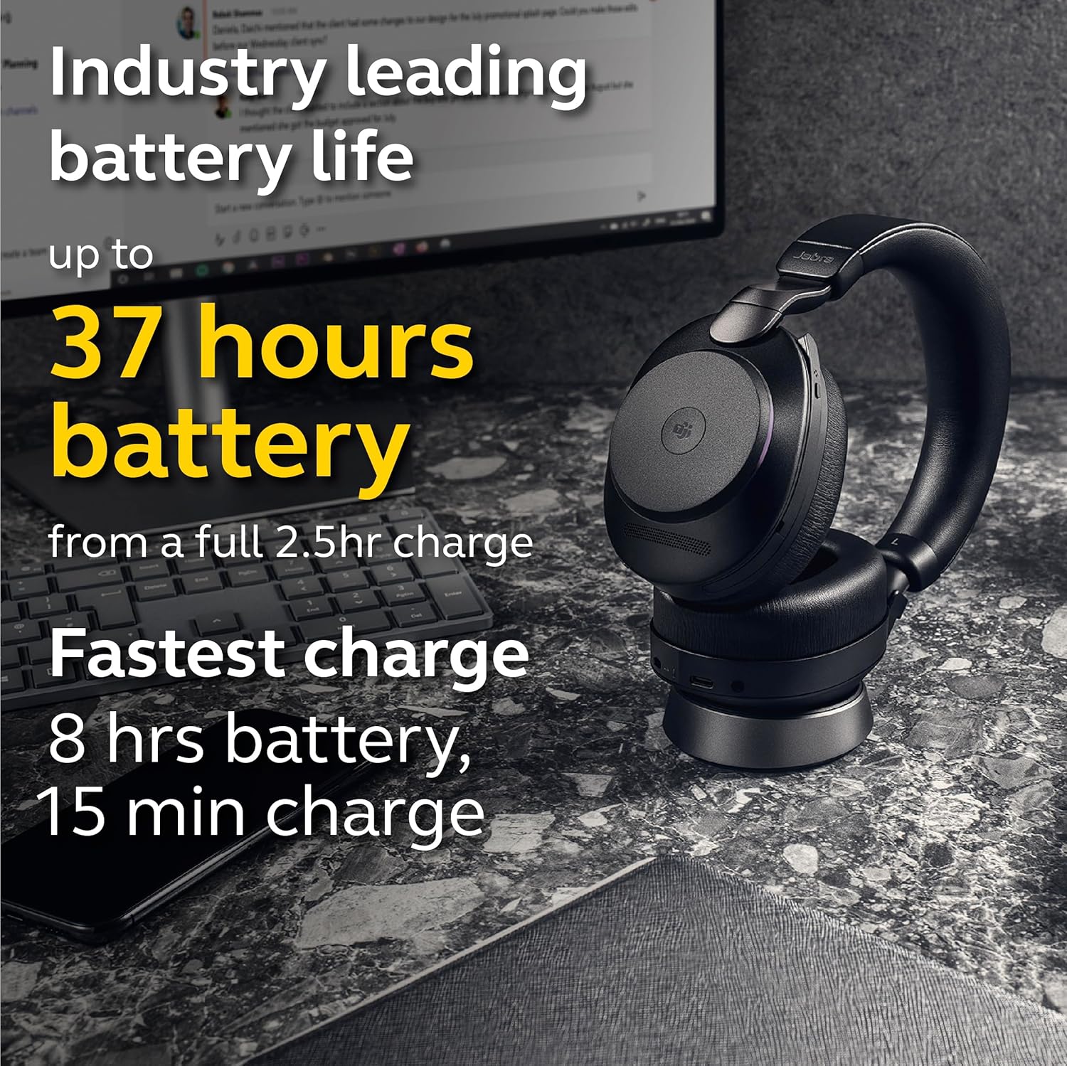 Jabra EVOLVE2 85, LINK380A UC Stereo Stand Black