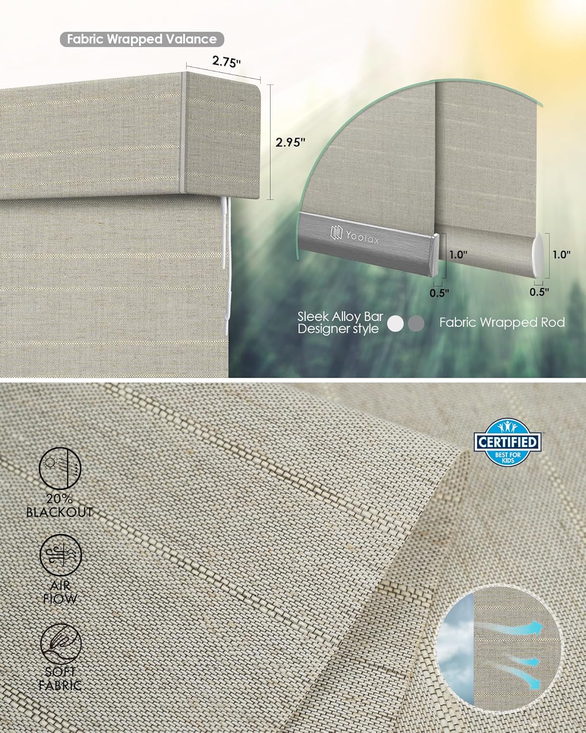 Yoolax Motorized Blinds with Remote, Light Filtering Smart Blinds Compatible with Alexa Google Home, Automatic Shades for Windows Living Room, Custom Size(20% Blackout V-Woven Dune)