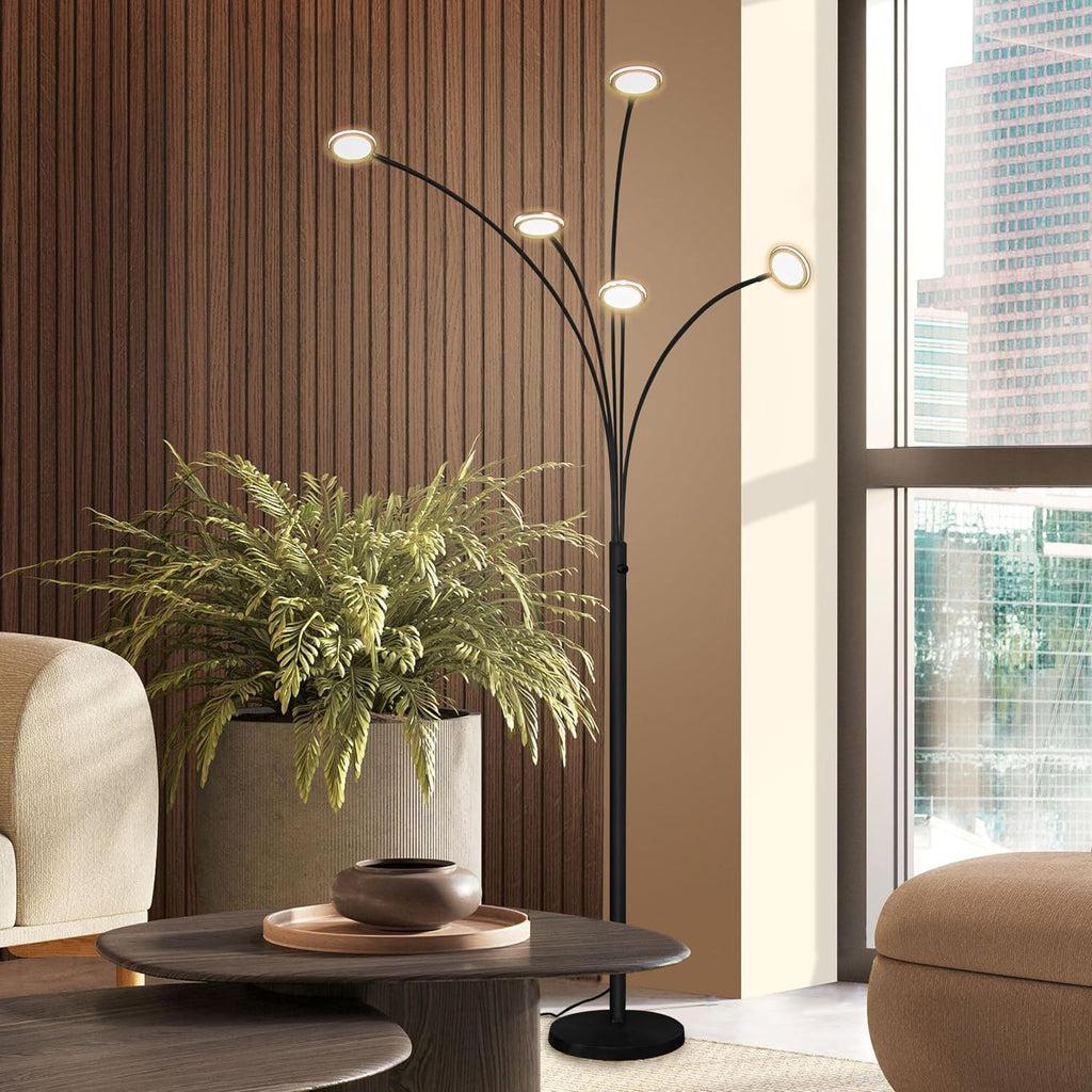 Brightech Orion Arc Floor Lamp for Living Room, Dimmable Tree Floor Lamp with 5 Adjustable Arms, Multi-Head Standing Lamp with Flexible Rotating LEDs for Bedroom - Bright Hanging Lighting - Black