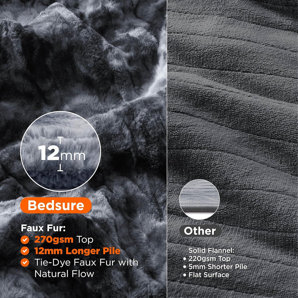 Bedsure Faux Fur Heated Blanket Twin Size, Fast Heating Electric Blanket Twin Size with 6 Heating Levels & 10 Time Settings, Cozy Gifts for Women Men (62x84 inches, Black)