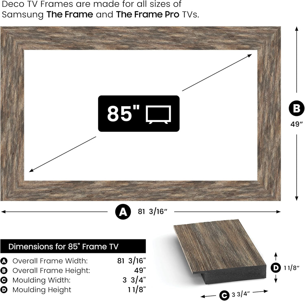 Distressed Barnwood 85" Premiere Deco TV Frame - Compatible ONLY with Samsung The Frame TV and Pro TVs (Fits 2021-2025, LS03A, LS03B,LS03C,LS03D,LS03FA,LS03FW)