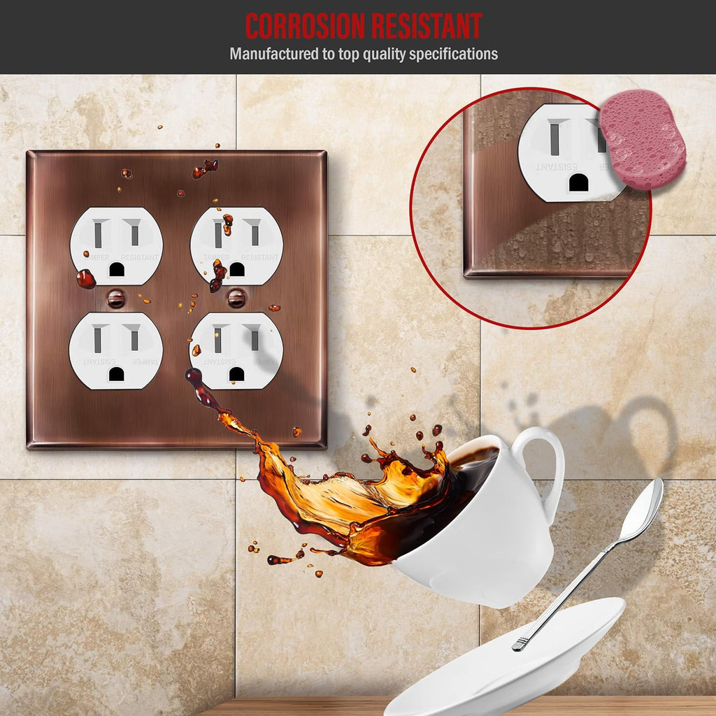 ENERLITES Antique Copper Double Duplex Receptacle Metal Wall Plate, Outlet Cover, Corrosion Resistant, Standard Size 2-Gang 4.50" x 4.57", Stainless Steel 201, 7722-AC