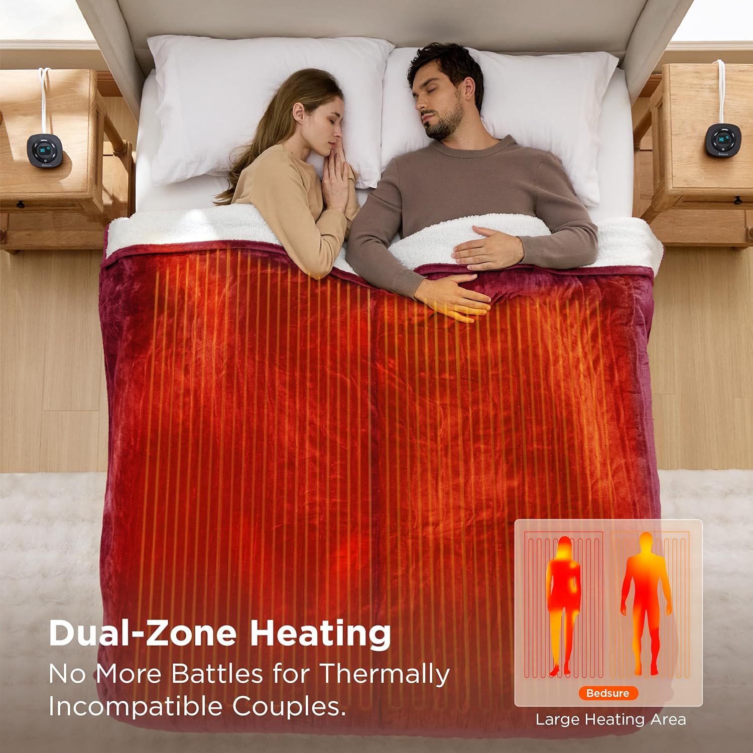 Bedsure Electric Blanket King Size - Dual Control Heated Blanket King Size, Fast Heating with 10 Time Settings & 10 Heat Settings, Warm Gift for Grandma (100x90 inches, Red)