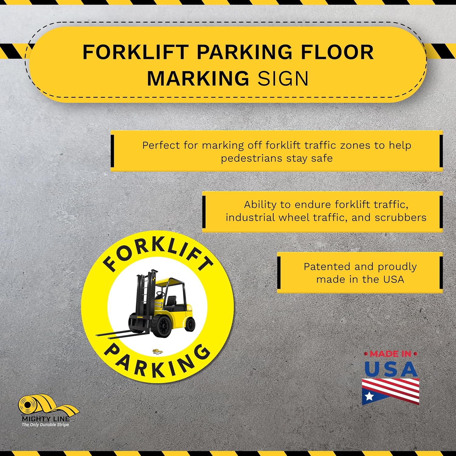 Mighty Line Forklift Floor Sign Floor Sign for Safety, Warning, Heavy-Duty, Peel and Stick, Adhesive, Industrial Quality, Forklift Parking, 12"