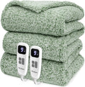 Heated Blanket Electric Blanket Queen - Fast Heating Blanket Throw Dual Control Double Sided Sherpa with 6 Heating Levels & 1-10 Hours Auto Off, Mashine Washable, 84 x 90 Inches, Sage