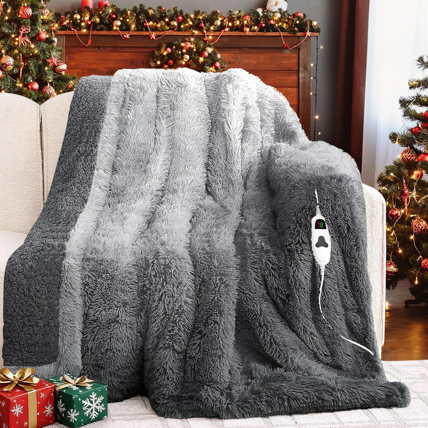 Heated Electric Blanket Twin–Faux Fur with Soft Thick Sherpa,Warm Winter Birthday Gifts for Women Grandma，10 Heat Settings,5 Time Settings with Fast Heating, 62x84, Foggy Dusk