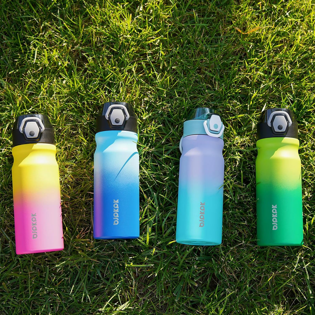 BJPKPK 18oz Insulated Water Bottle with Straw Stainless Steel Double Wall Water Bottles BPA Free Leak Proof Thermal Flask with Lockable Flip Lid and Soft Silicone Spout,Red