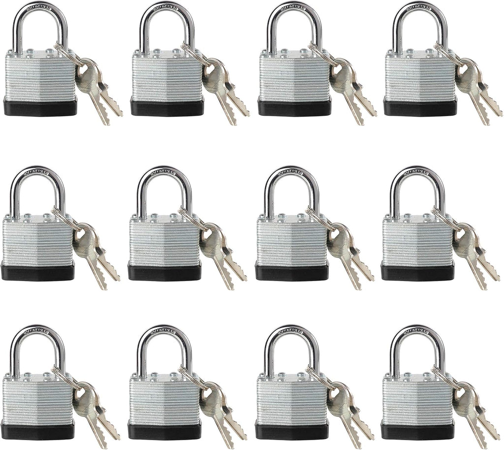 Lock, Laminated Steel Keyed Padlock, Keyed Alike Locks, Normal Shackle Padlock-Pack of 12