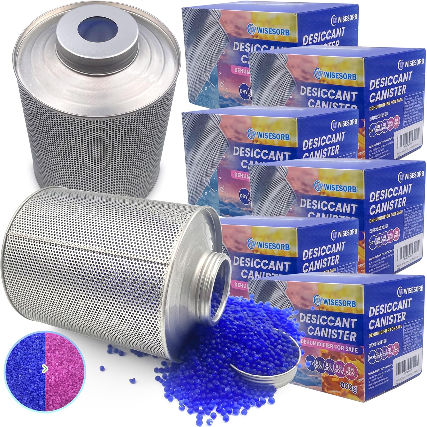 800 Gram Gun Safe Dehumidifier, 6 Pack of 1.77 LBS Rechargeable Dehumidifier Blue to Pink Silica Gel Desiccant Moisture Absorbers, Dehumidifiers for Room, Bedroom, Safe, Closet, Bathroom, Car