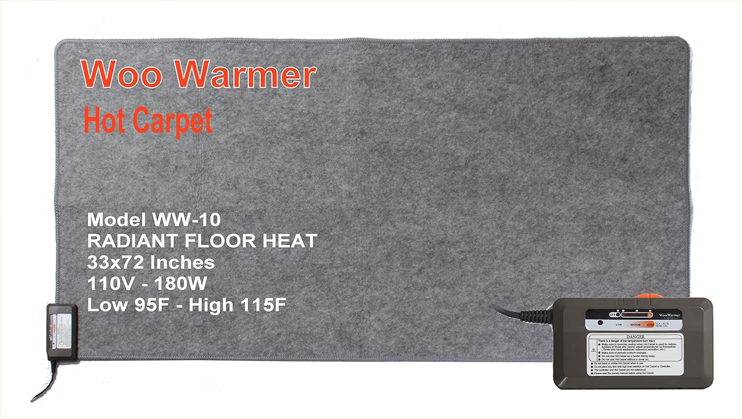Hot Carpet Woo Warmer Under Rug Heater Radiant Floor Heat Carpet Warmer Heated Rug Great for Yoga (33" x 72" inches) Made in Seattle since 2012 a great Unique Holiday gift