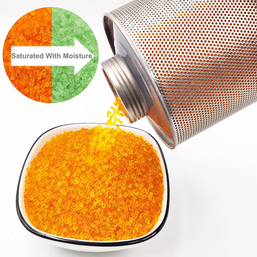 750 Grams Gun Safe Dehumidifier, 2 Pack Reusable Canister Desiccant Dehumidifier, Rechargeable 1.65 Lbs Indicating Silica Gel Orange to Green