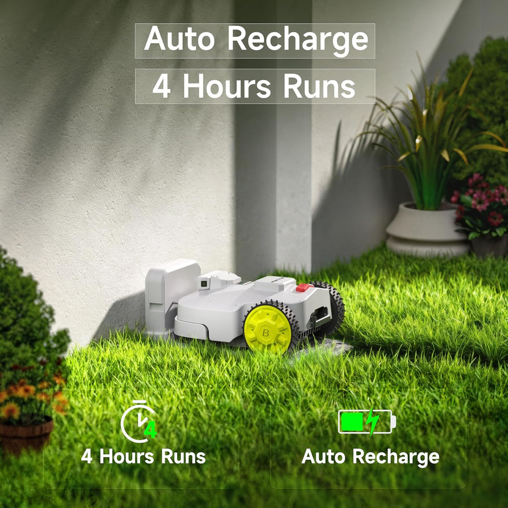 Robot Lawn Mower — 1.5 Acre Ultra Quiet Self Charging Robot Mower, Up to 4 inches Cutting Height, Robotic Lawn Mowers with RTK+4 Eye Vision, Mapping and Anti Theft tech, APP Control