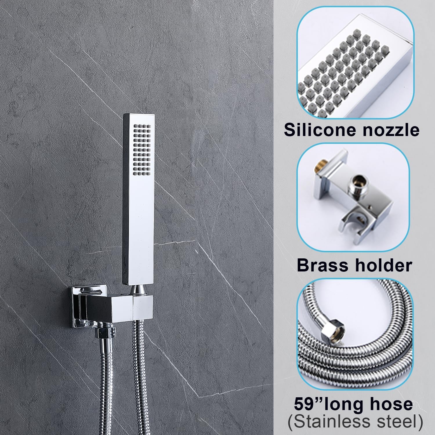 Digital Display Shower System Set 16 Inches Rain Fall Head Temperature Valve Shower Handheld Shower Head Sets for Bathroom Concealed Installation