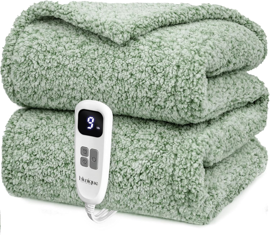 Heated Blanket Electric Blanket Full - Fast Heating Blanket Throw Double Sided Sherpa Ultra Soft Cozy with 10 Heating Levels & 2-10 Hours Auto Off, Mashine Washable, 72 x 84 Inches, Sage