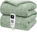 Heated Blanket Electric Blanket Twin - Fast Heating Blanket Throw Double Sided Sherpa Ultra Soft Cozy with 10 Heating Levels & 2-10 Hours Auto Off, Mashine Washable, 62 x 84 Inches, Sage