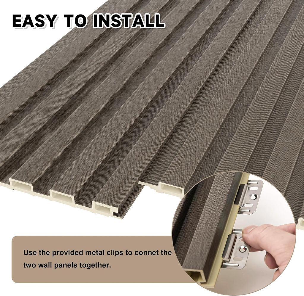 WPC Slat Wall Paneling, 8-Pack 3D WPC Wood Wall Panels, Acoustic Wall Panels for Interior Wall Decor, Living Room, Bedroom, Grayish Brown, 95 x 6 in
