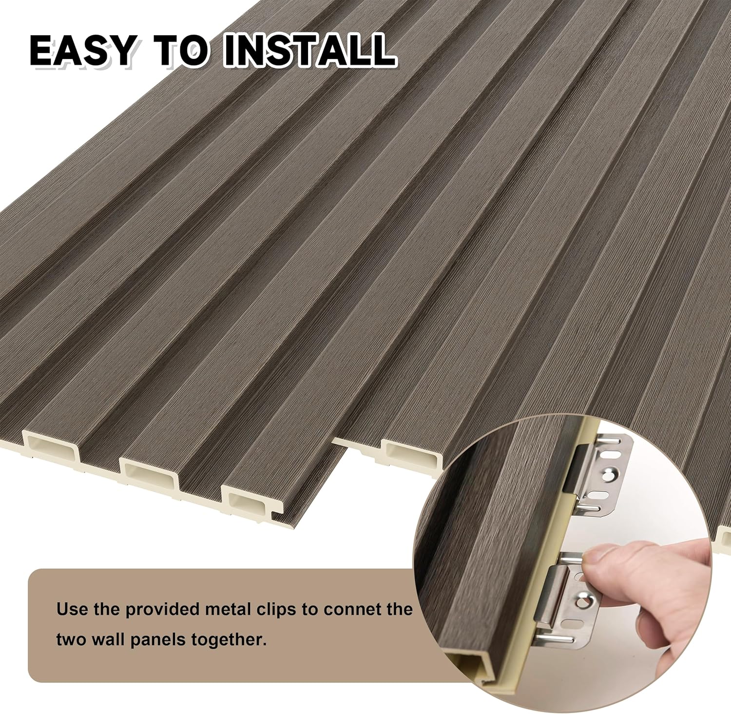 WPC Slat Wall Paneling, 8-Pack 3D WPC Wood Wall Panels, Acoustic Wall Panels for Interior Wall Decor, Living Room, Bedroom, Grayish Brown, 95 x 6 in