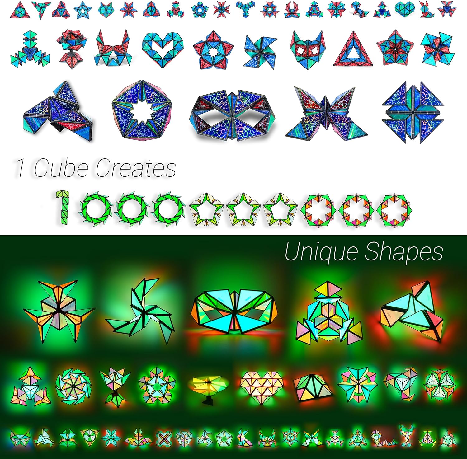 TOSY Magnet Pyramid Stone - 1 Cube Transforms into 1 Billion Shapes, 14 pcs (12 Puzzle pcs and 2 Spinners), 243 Rare Earth Magnets, Christmas Stocking Stuffers Gift for Kids, Creative Puzzle STEM Toy