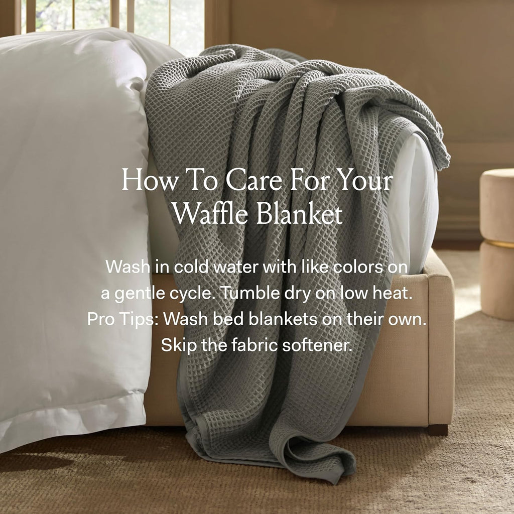 BOLL & BRANCH Waffle Bed Blanket - Full/Queen, Juniper - Luxury 100% Organic Cotton - Soft, Lightweight and Breathable - Textured Waffle Weave