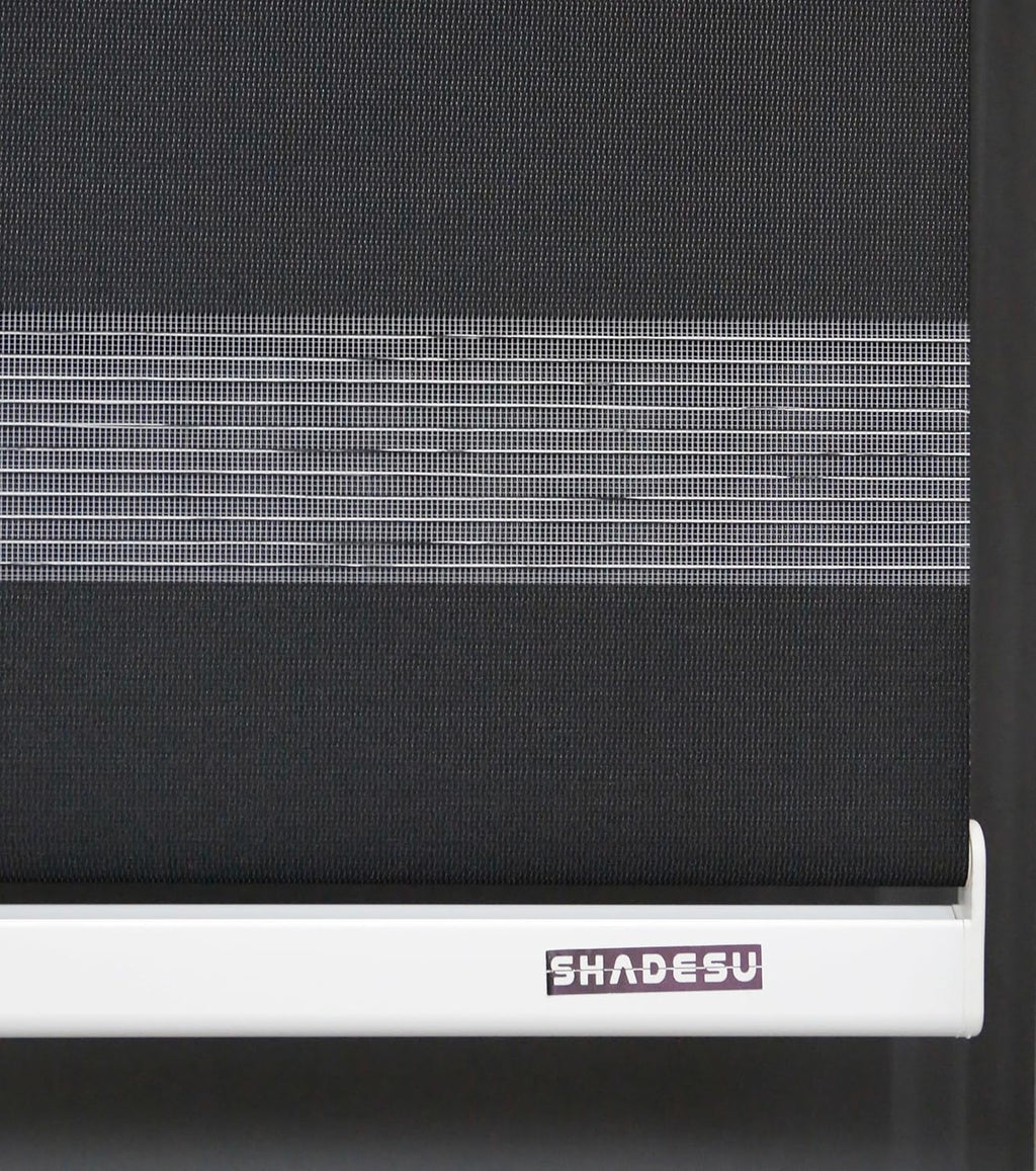 Shadesu Custom Size Zebra Blinds for Windows, 50" W x 72 H, Black, Dual Layer Free-Stop Zebra Shades, Light Control for Day and Night, Sheer Blinds for Indoor Windows, Bedroom, Kitchen
