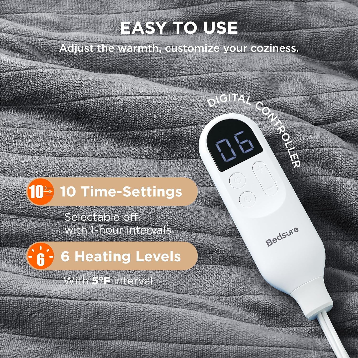 Bedsure Electric Blanket Twin - Soft Flannel Heated Blanket Twin Size, GentleSoft Fast Heating with 10 Time Settings & 6 Heat Settings, Warm Gift for Grandma (62x84 inches, Grey)