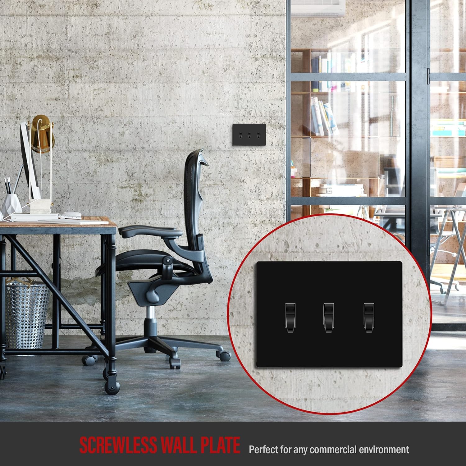 ENERLITES Screwless Triple Toggle Switch Wall Plate, Child Safe Light Switch Cover, Standard Size 3-Gang 4.68" x 6.53", Unbreakable Polycarbonate Thermoplastic, UL Listed, SI8813-BK, Glossy, Black