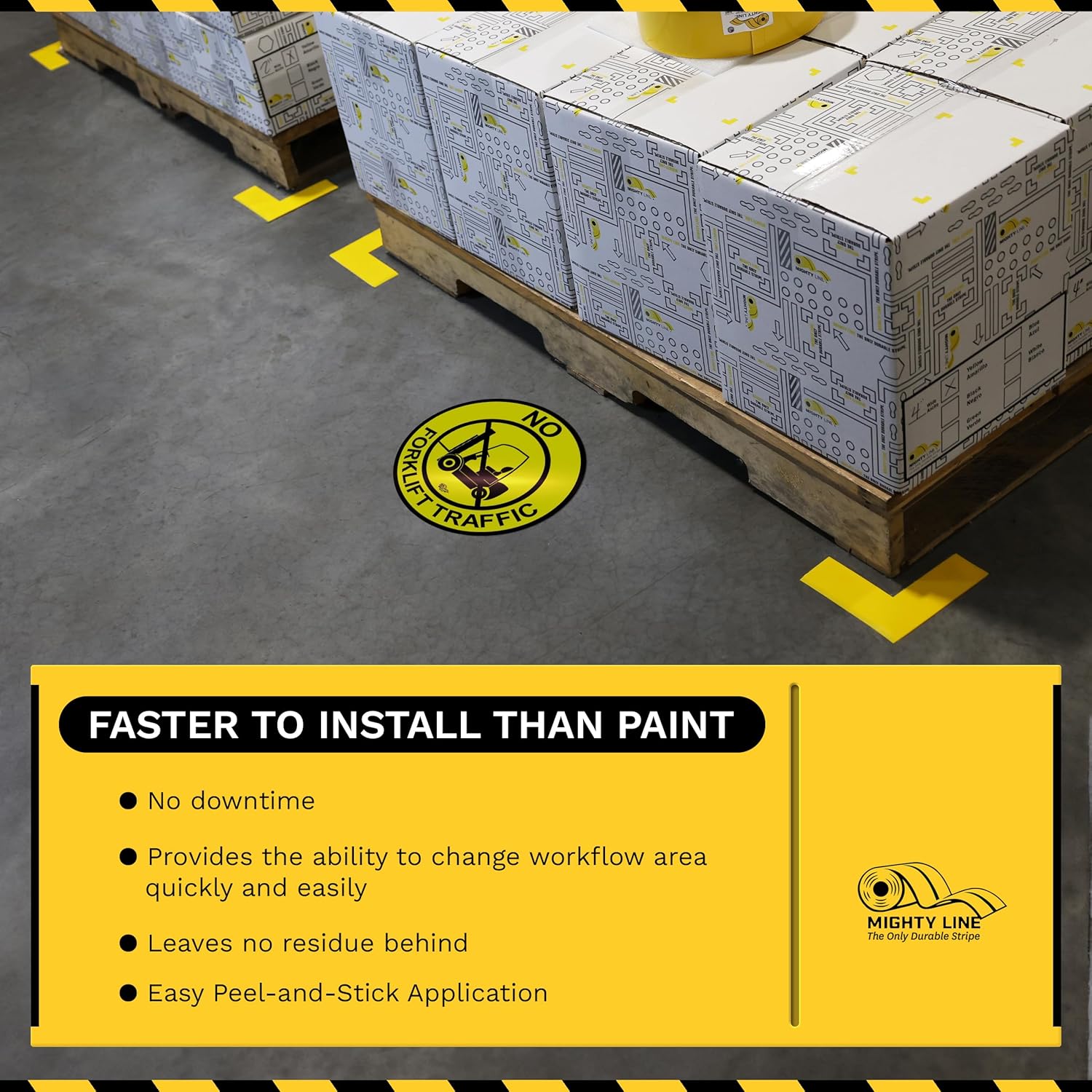Mighty Line Forklift Floor Sign for Safety, Warning, Heavy-Duty, Peel and Stick, Adhesive, Industrial Quality, No Forklift Traffic, 12"