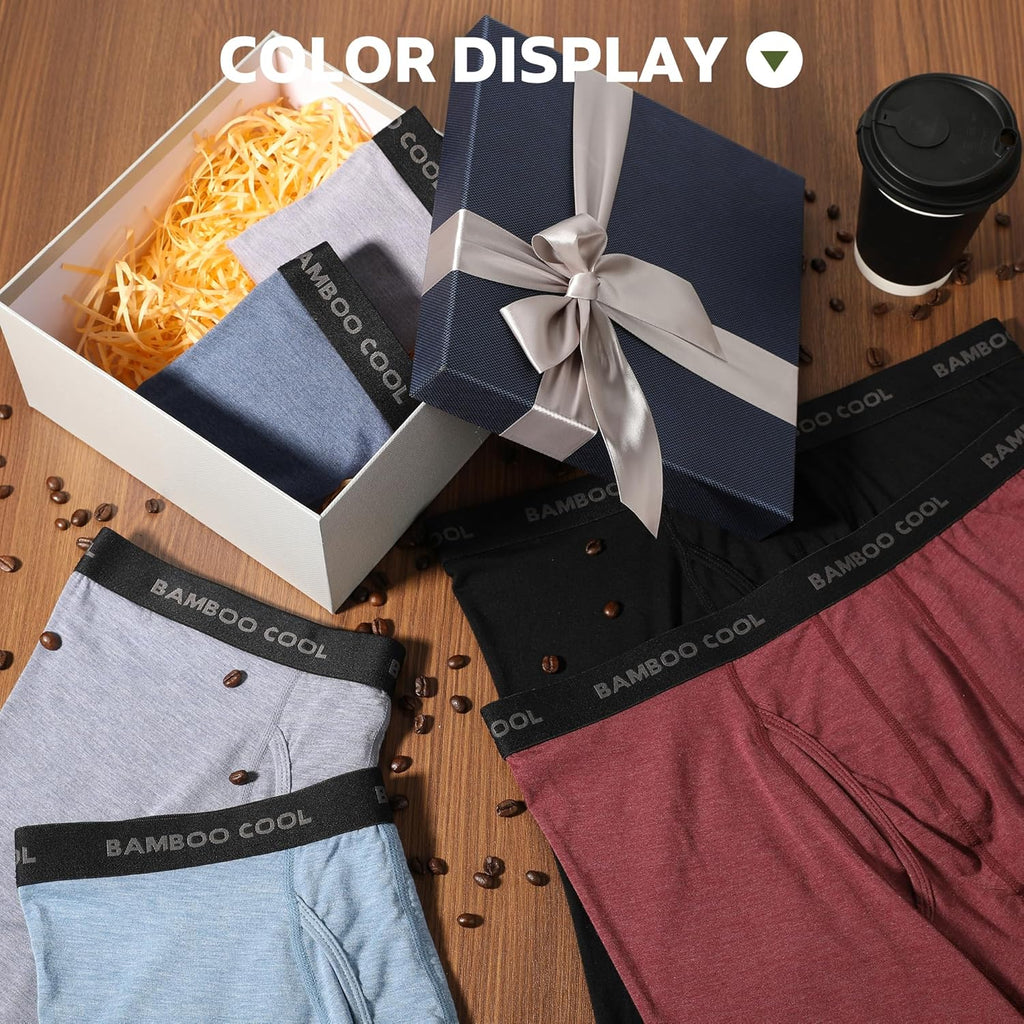 BAMBOO COOL Men's Ultra Breathable Underwear,No Riding Up Boxer Briefs with ComfortFlexible Waistband,Multipack