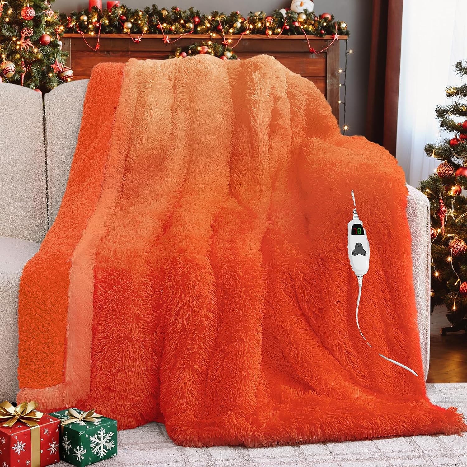 Heated Electric Blanket Throw–Faux Fur with Soft Thick Sherpa,Warm Winter Birthday Gifts for Women Grandma，10 Heat Settings,5 Time Settings with Fast Heating, 50x60, Cocoa Brown
